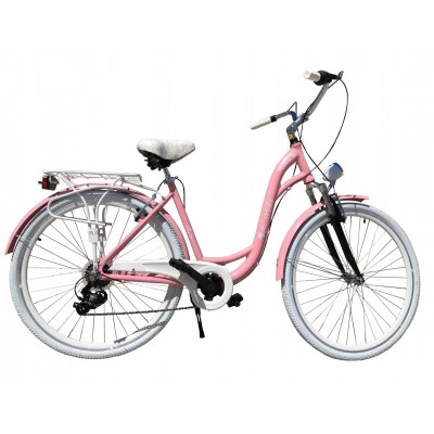 Dámsky retro bicykel 28" Lavida 7-prevodový hlinikový [A] Ružový, biele kolesá